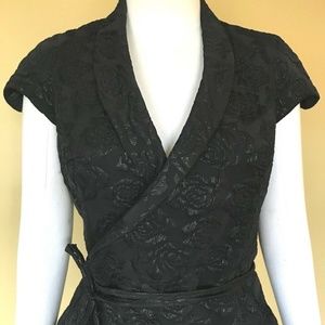 Anne Fontaine Black Floral Rose Cap Sleeve Wrap Shirt Blouse Jacket